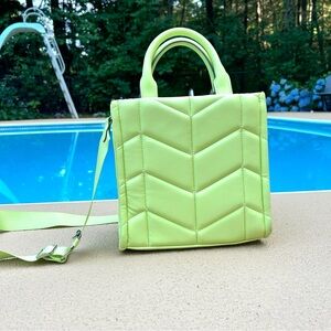 Neon Green Quilted Faux Leather Satchel/Crossbody Bag NWOT